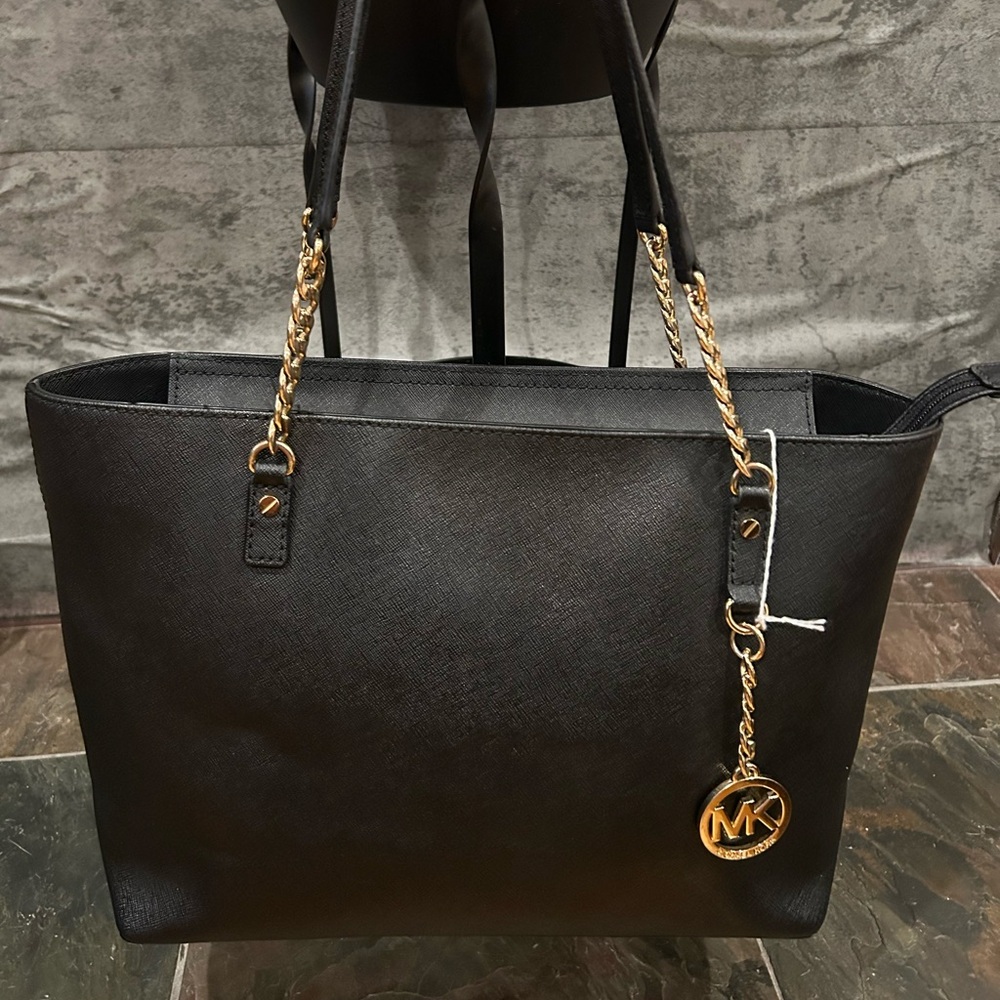 Black Tote Bag with Gold Accents